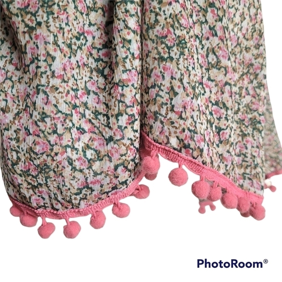 America & Beyond Sheer Floral Off Shoulder Boho Beach Cover Up Mini Dress Small - Picture 4 of 7